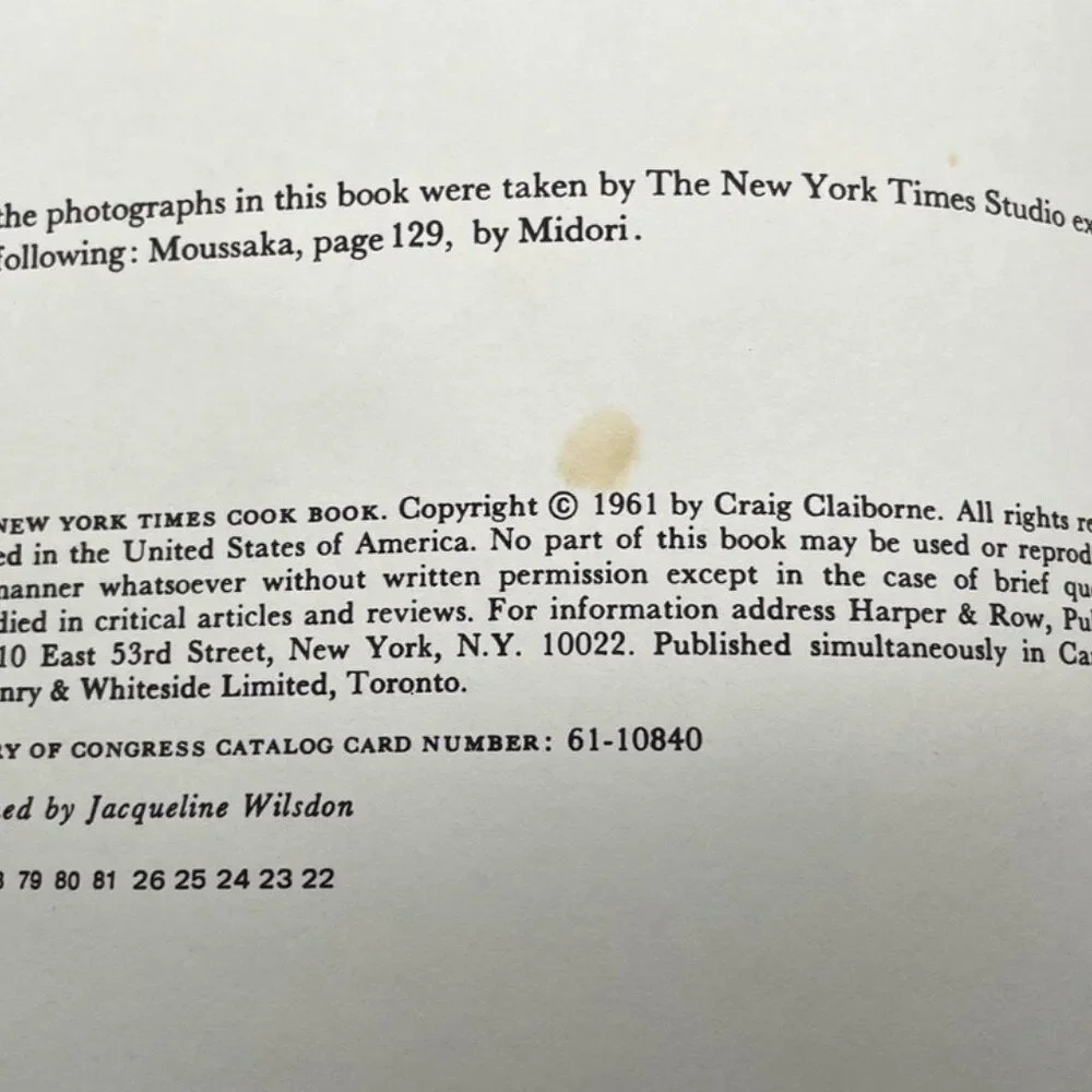 Vintage The New York Times Cookbook By Craig Claiborne 1961 Hardcover Cookbook